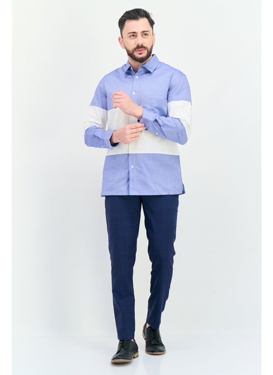 Men Regular Fit Long Sleeve Two Tone Casual Shirt, Multicolor