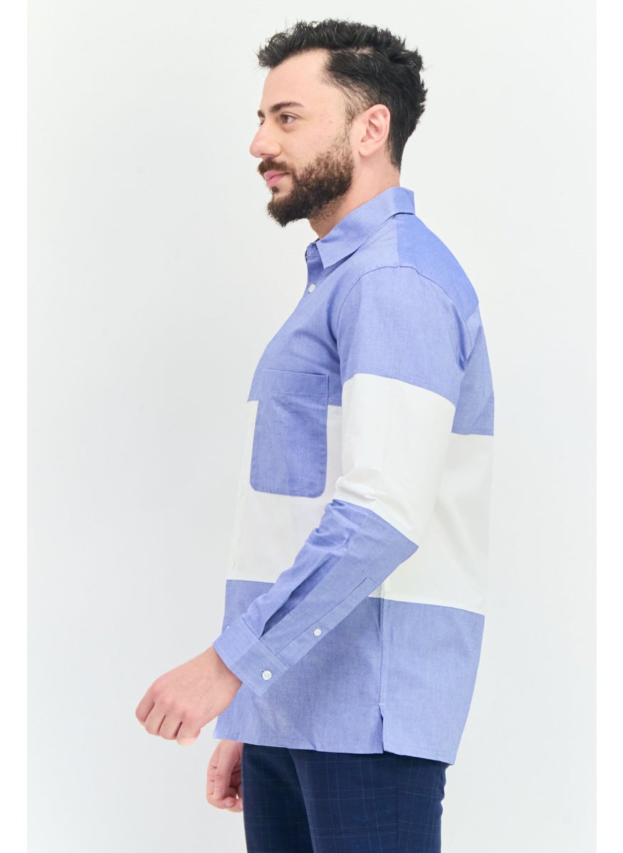 Men Regular Fit Long Sleeve Two Tone Casual Shirt, Multicolor