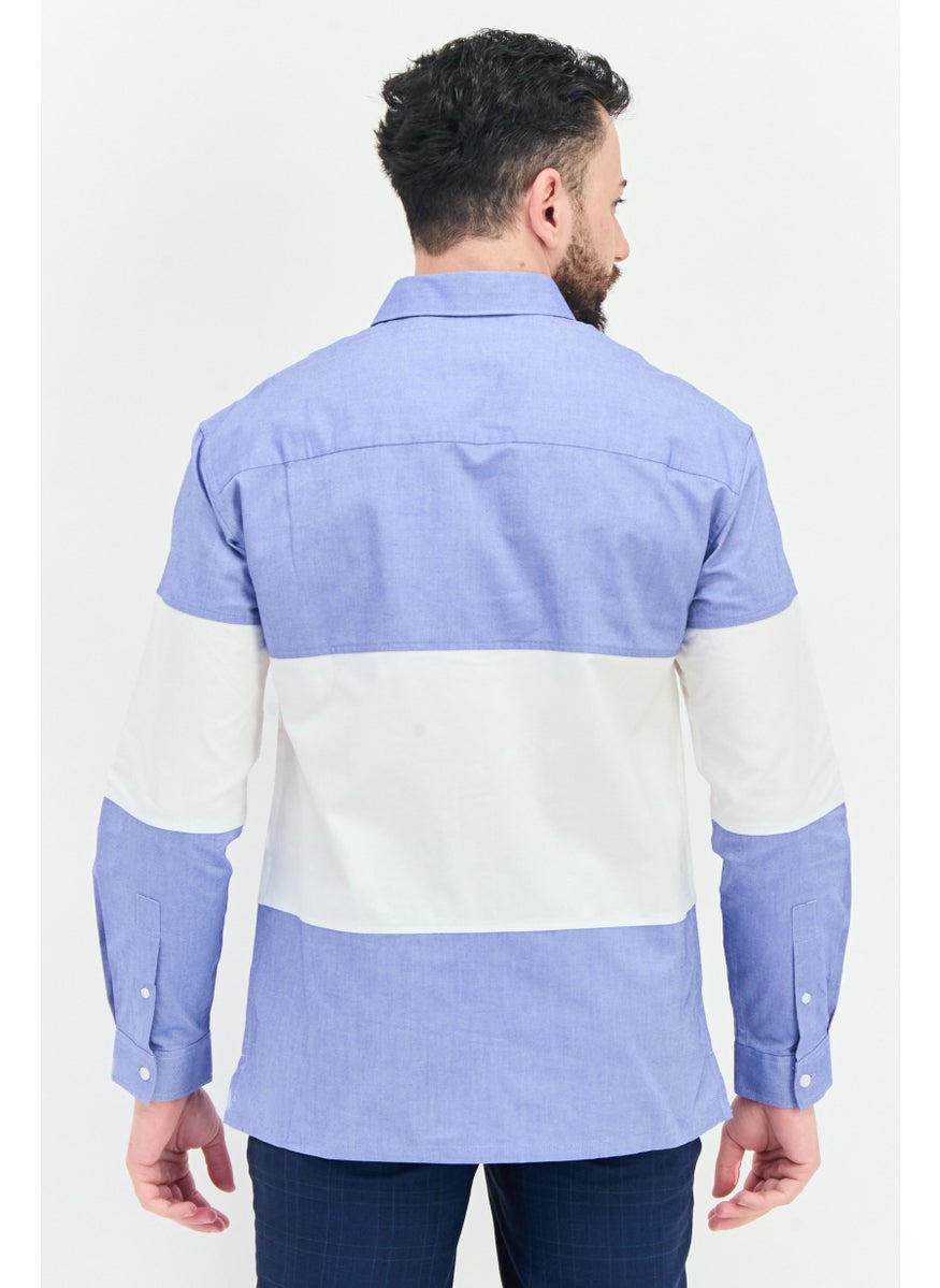 Men Regular Fit Long Sleeve Two Tone Casual Shirt, Multicolor
