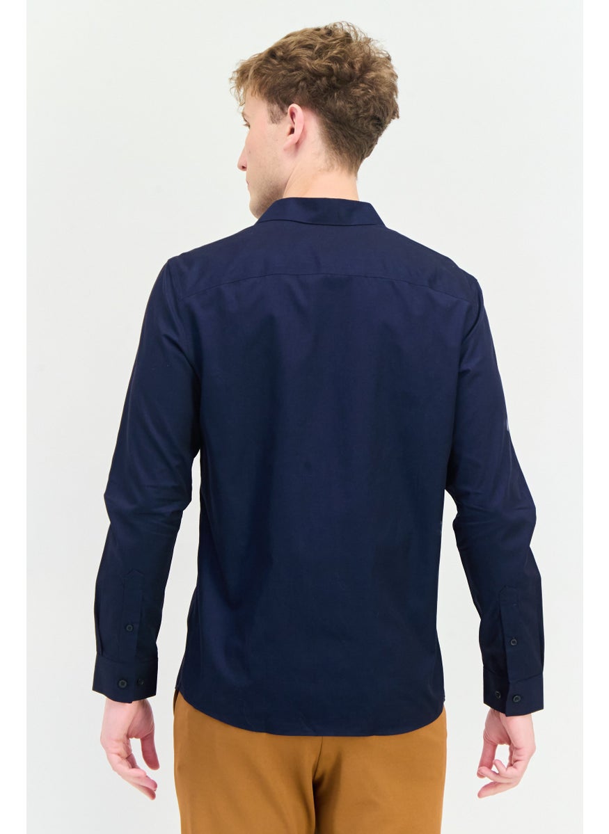 Men Regular Fit Solid Long Sleeves Casual Shirt, Navy