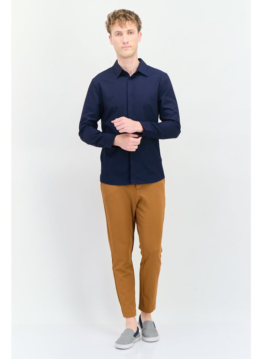 Men Regular Fit Solid Long Sleeves Casual Shirt, Navy