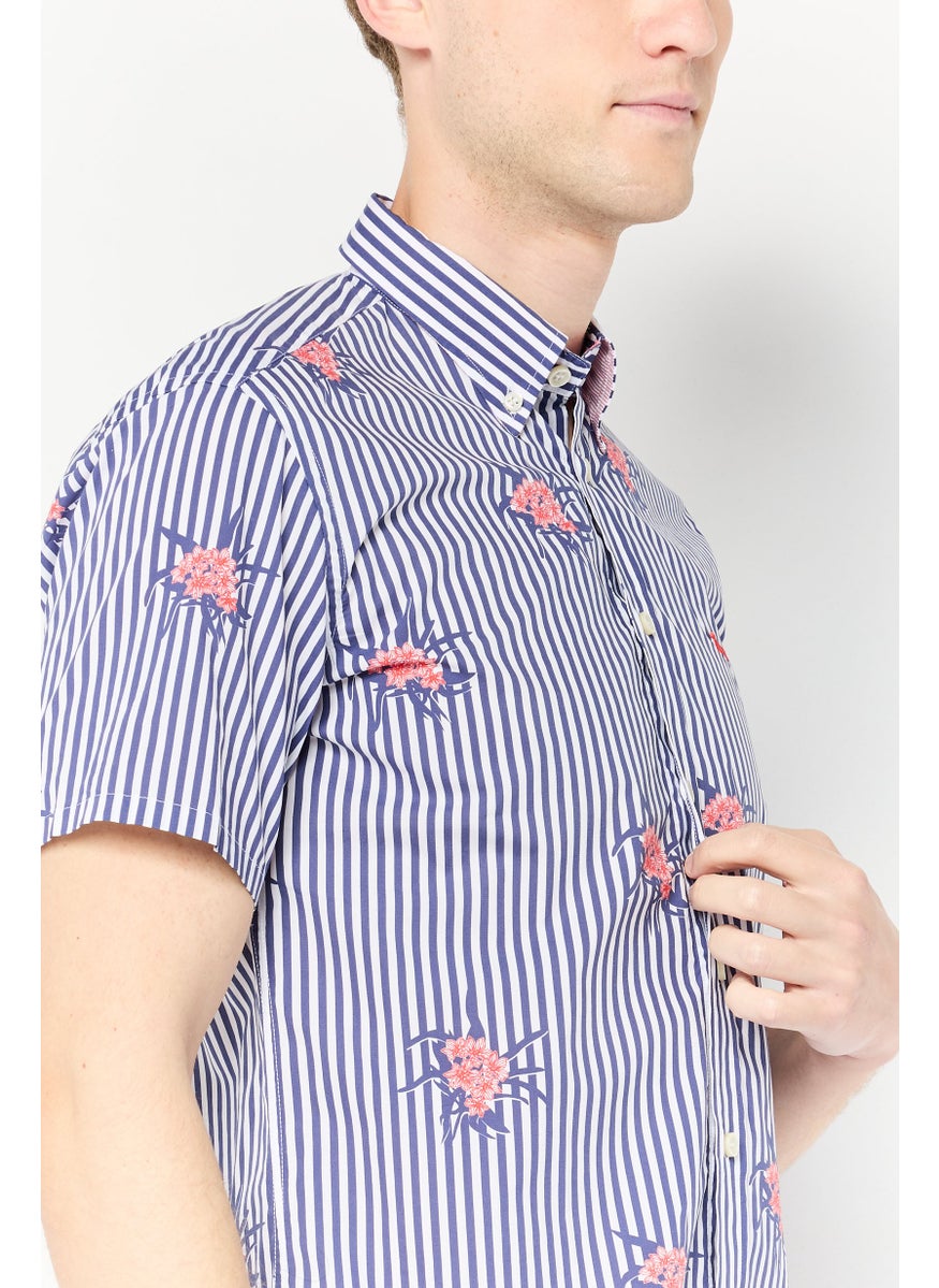 Men Narrow Fit Stripe Short Sleeves Casual Shirt, Multicolor