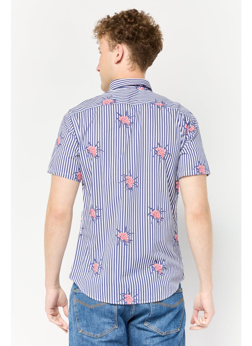 Men Narrow Fit Stripe Short Sleeves Casual Shirt, Multicolor