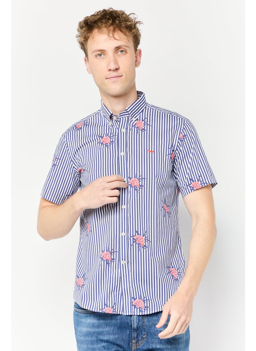 Men Narrow Fit Stripe Short Sleeves Casual Shirt, Multicolor