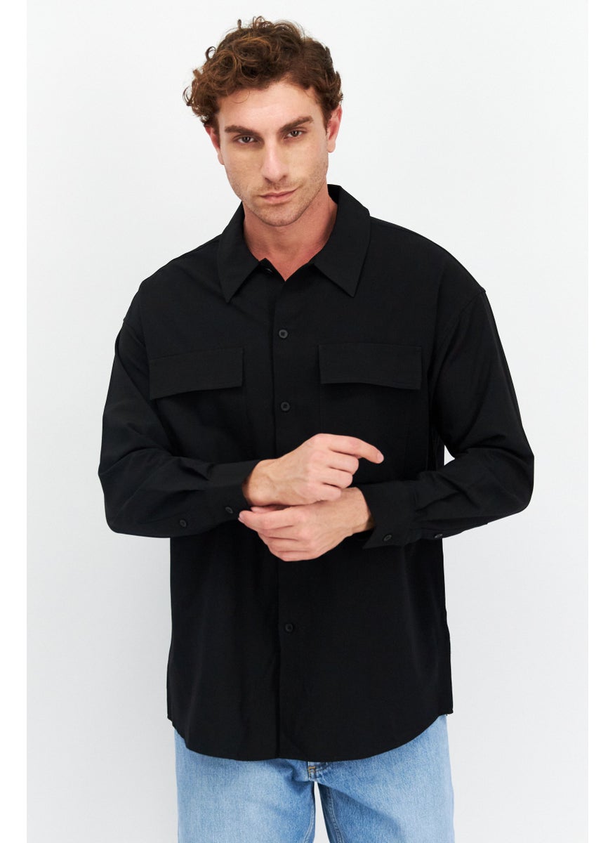 Men Regular Fit Long Sleeves Solid Casual Shirt, Black