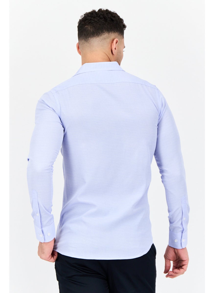 Men Modern Fit Geometric Long Sleeve Dress Shirt, Blue