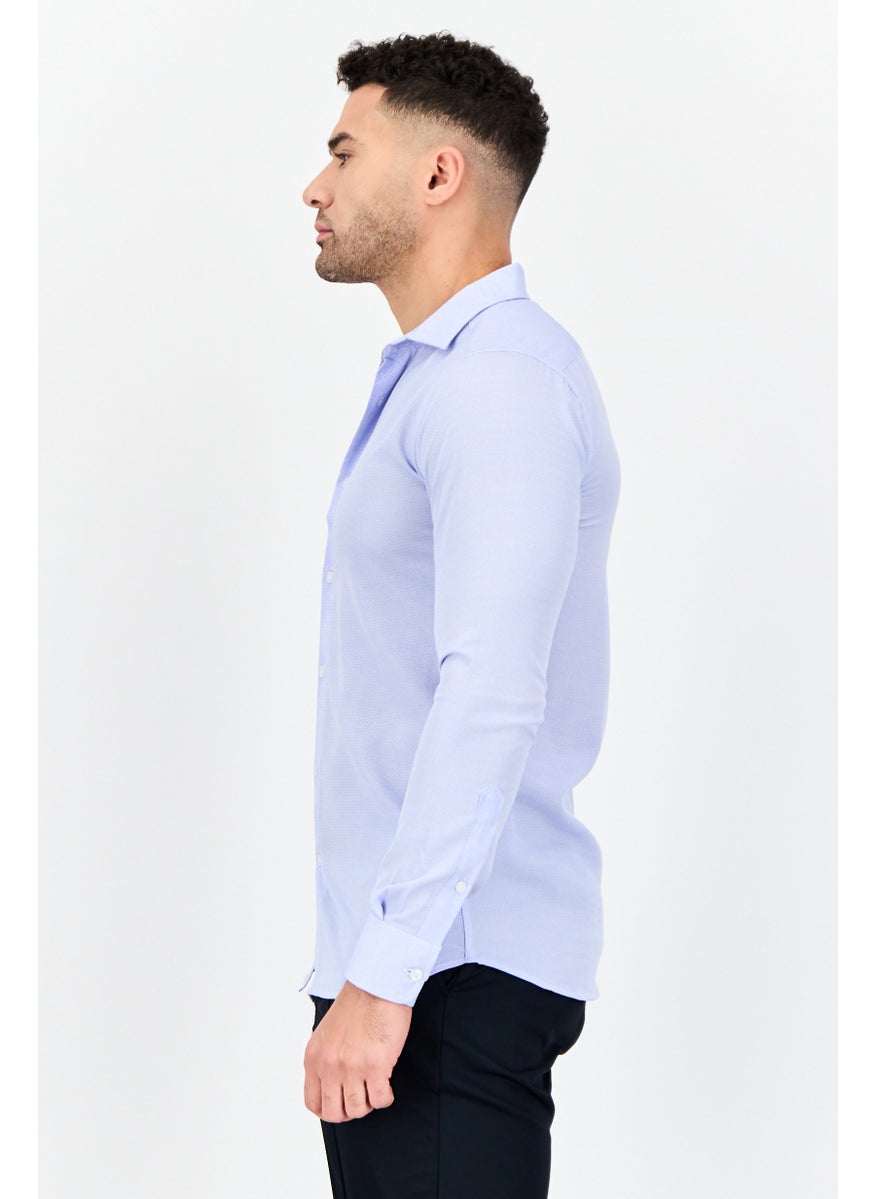 Men Modern Fit Geometric Long Sleeve Dress Shirt, Blue