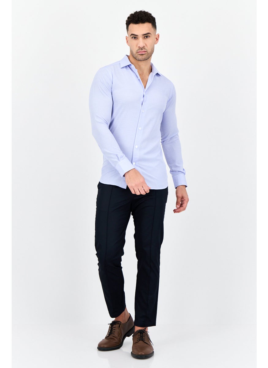 Men Modern Fit Geometric Long Sleeve Dress Shirt, Blue