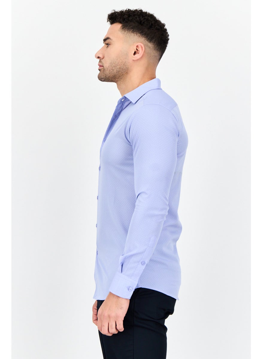 Men Modern Fit Micro Dot Long Sleeve Dress Shirt, Light Blue