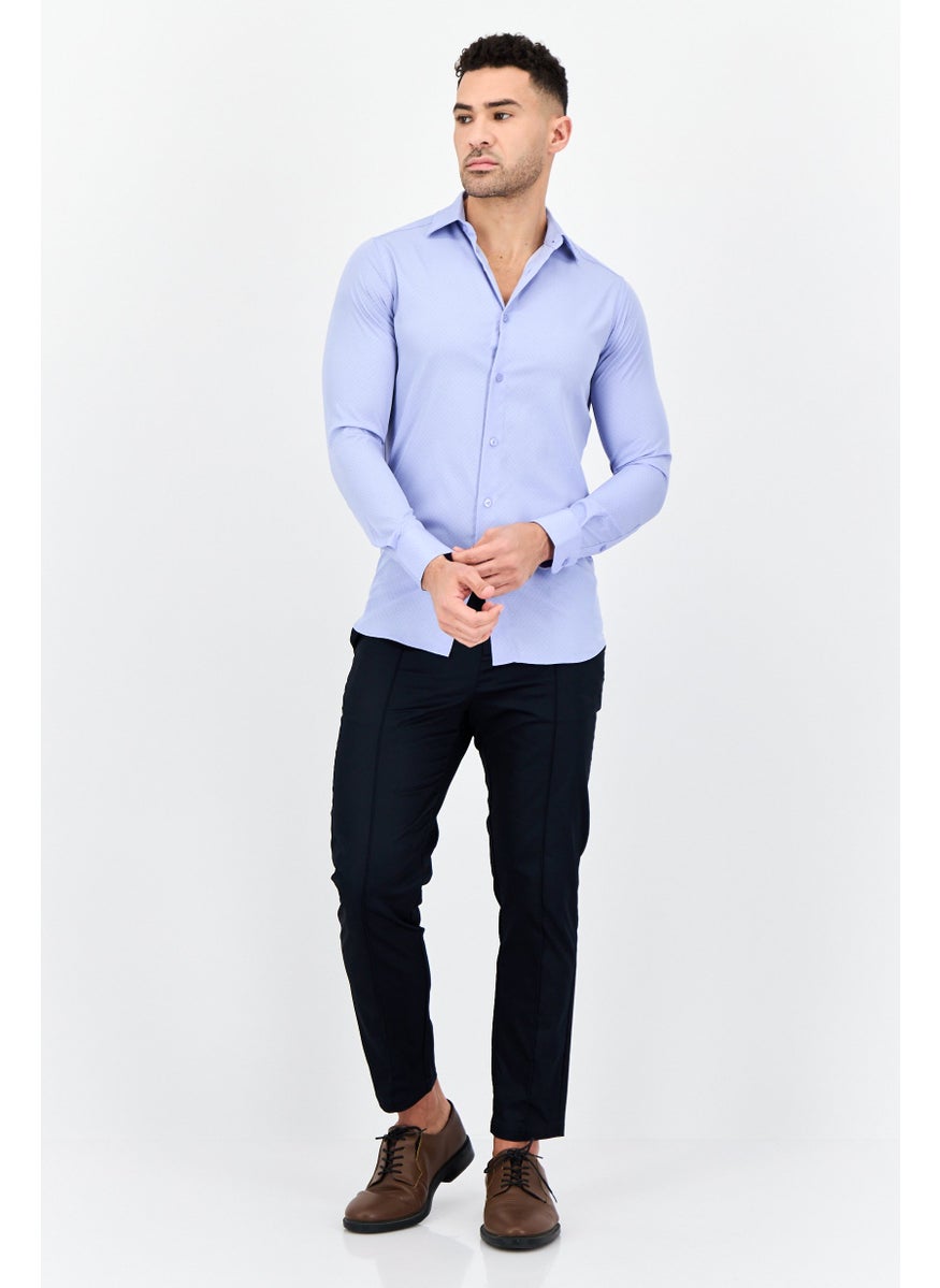 Men Modern Fit Micro Dot Long Sleeve Dress Shirt, Light Blue