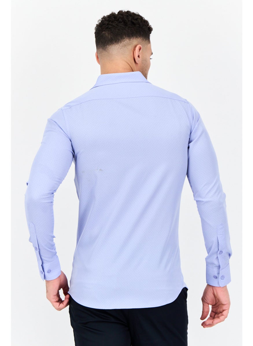 Men Modern Fit Micro Dot Long Sleeve Dress Shirt, Light Blue