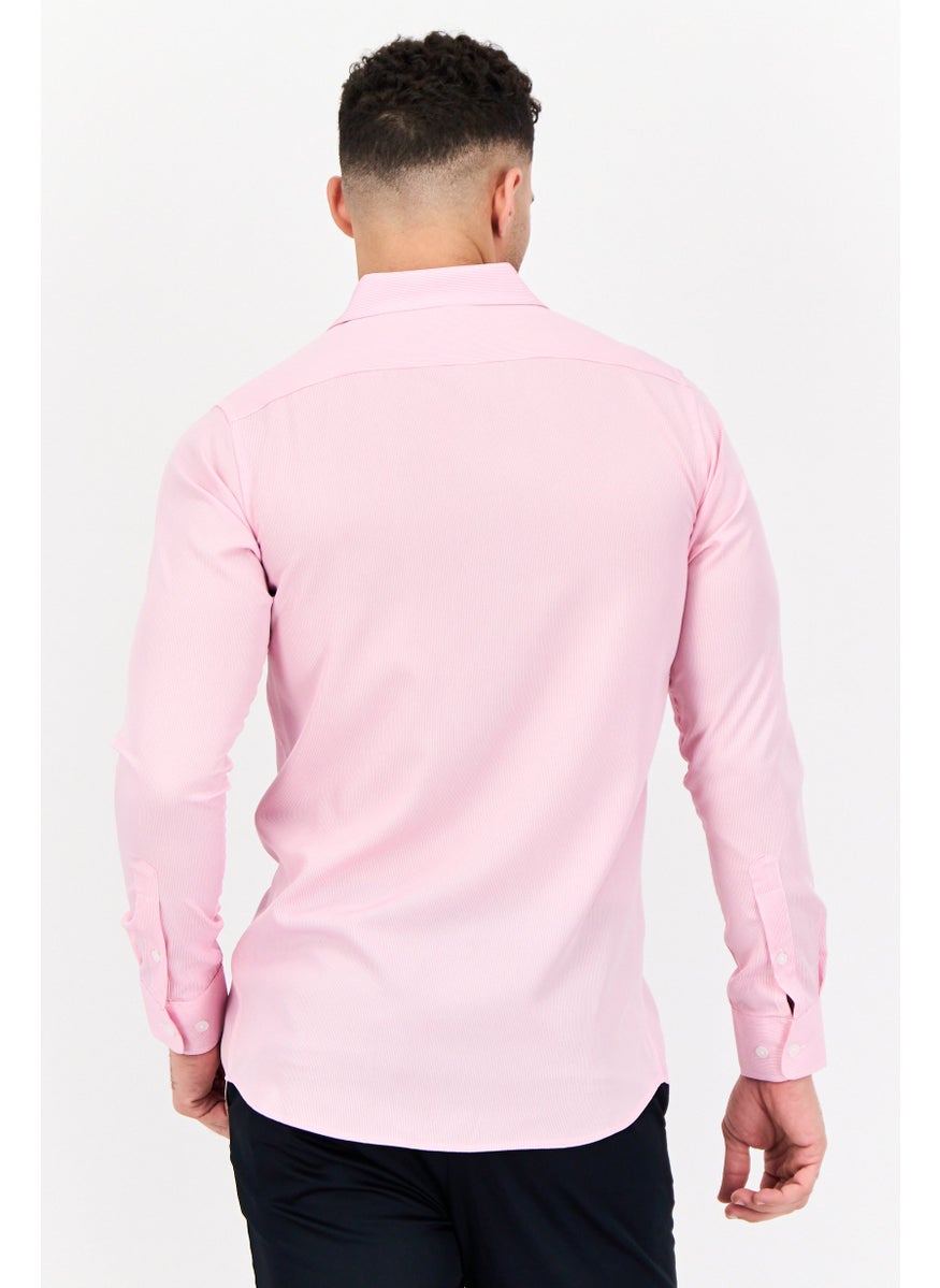 Men Modern Fit Micro Stripe Long Sleeve Dress Shirt, Pink