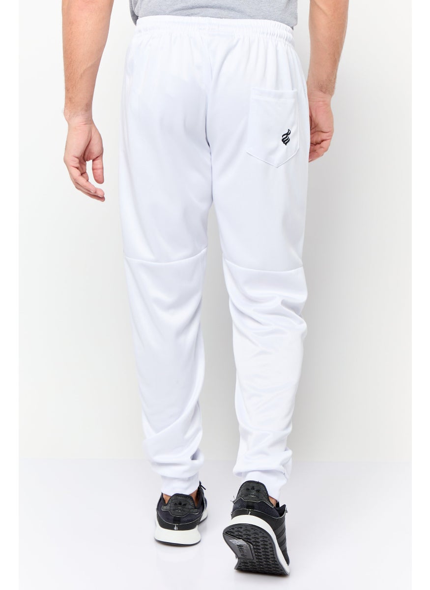 Men Regular Fit Embroidered Jogger Pants, White