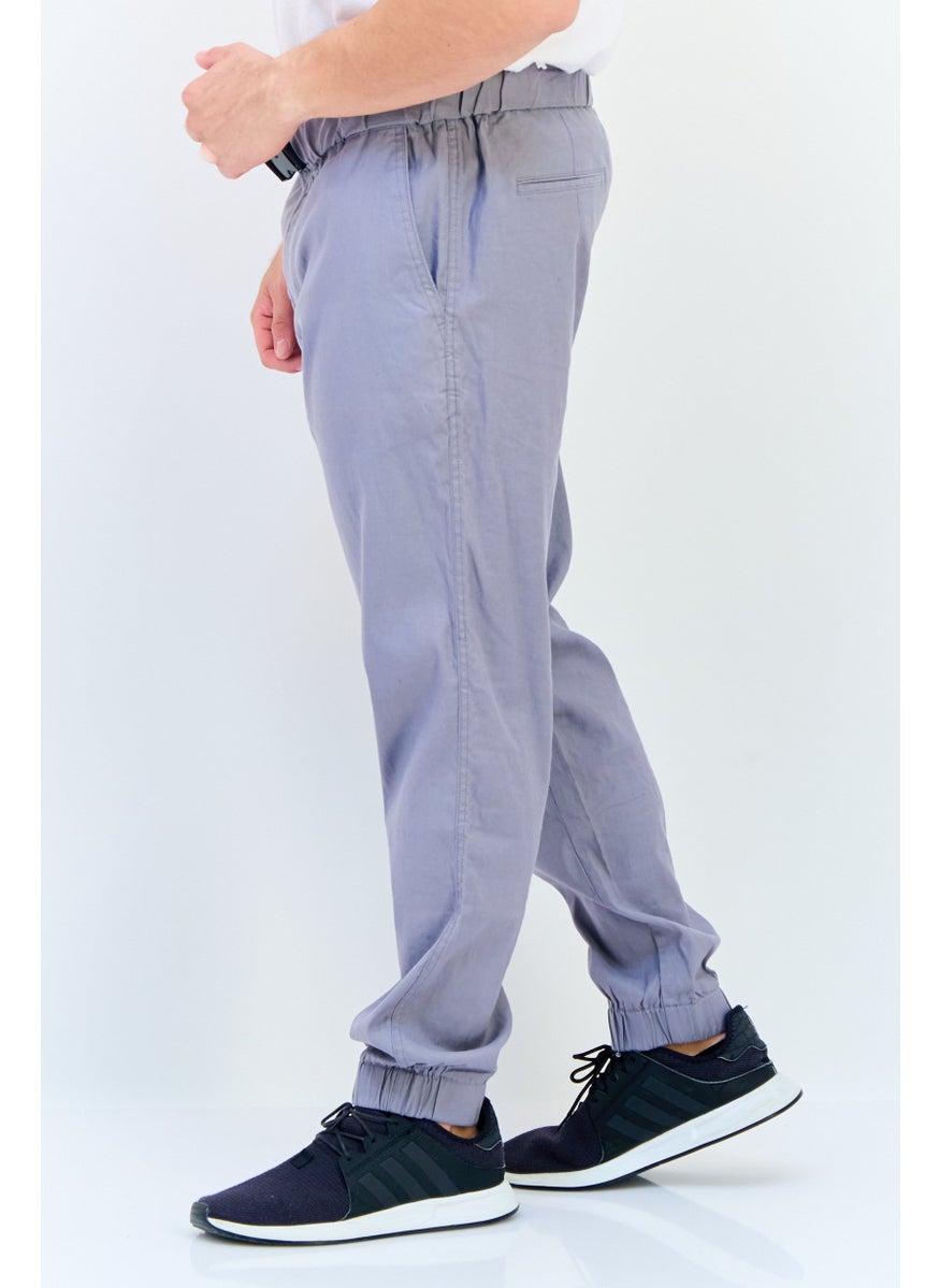 Men Cuffed Fit Solid Jogger Pants, Grey
