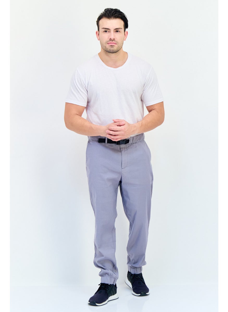 Men Cuffed Fit Solid Jogger Pants, Grey