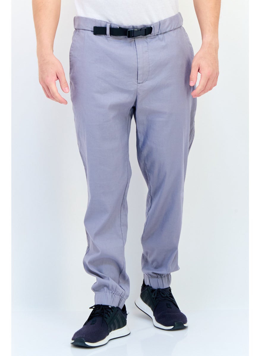 Men Cuffed Fit Solid Jogger Pants, Grey