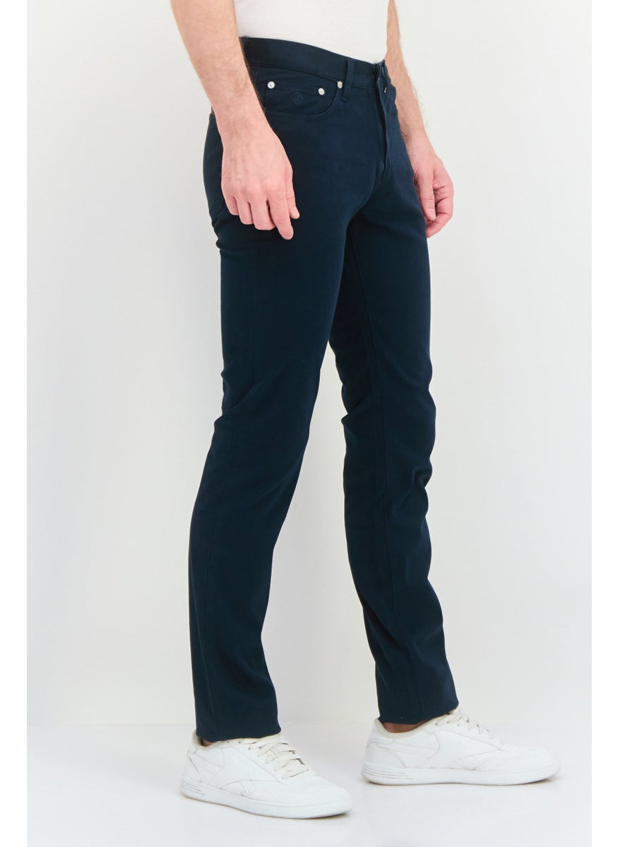 Men Slim Fit Solid Chino Pants, Navy