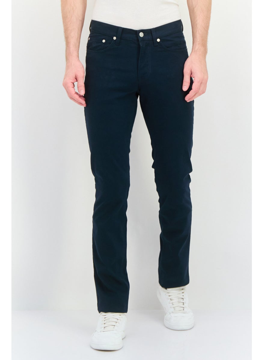Men Slim Fit Solid Chino Pants, Navy