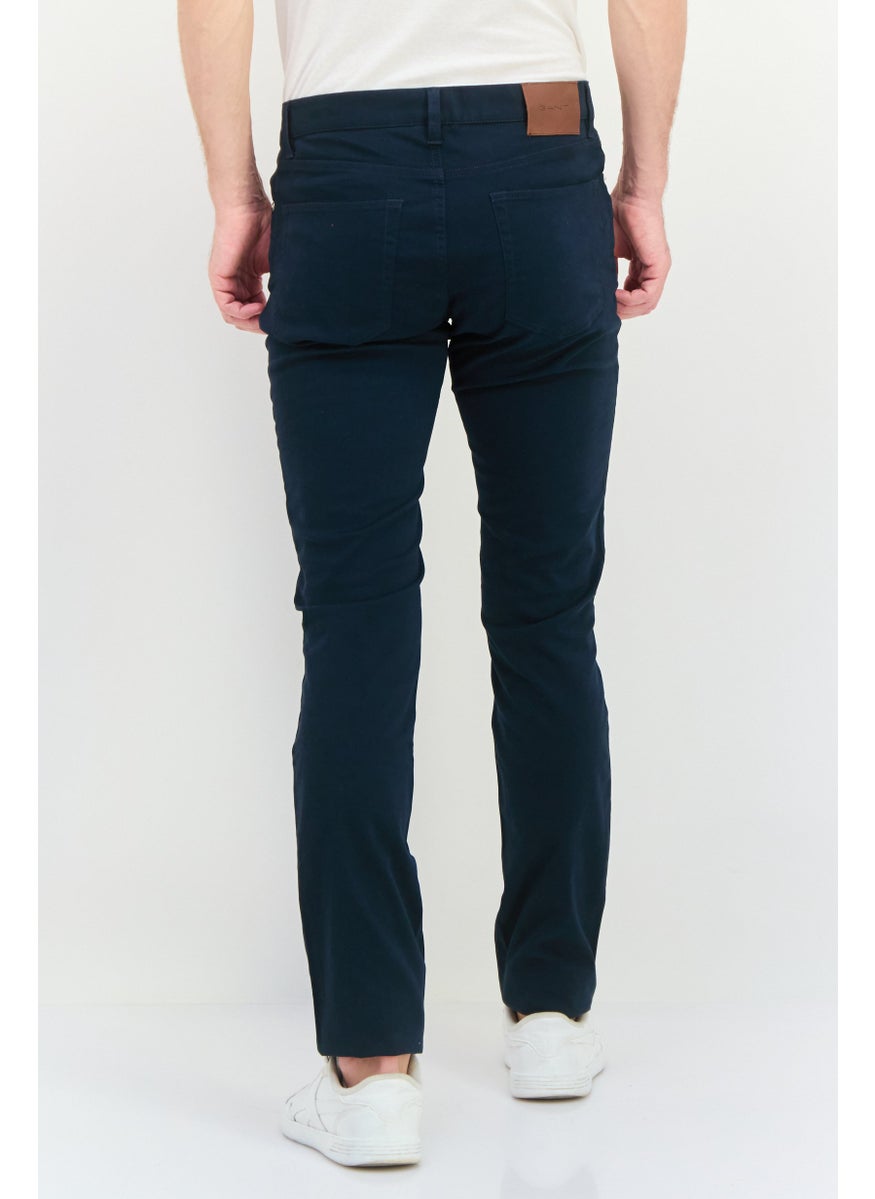 Men Slim Fit Solid Chino Pants, Navy