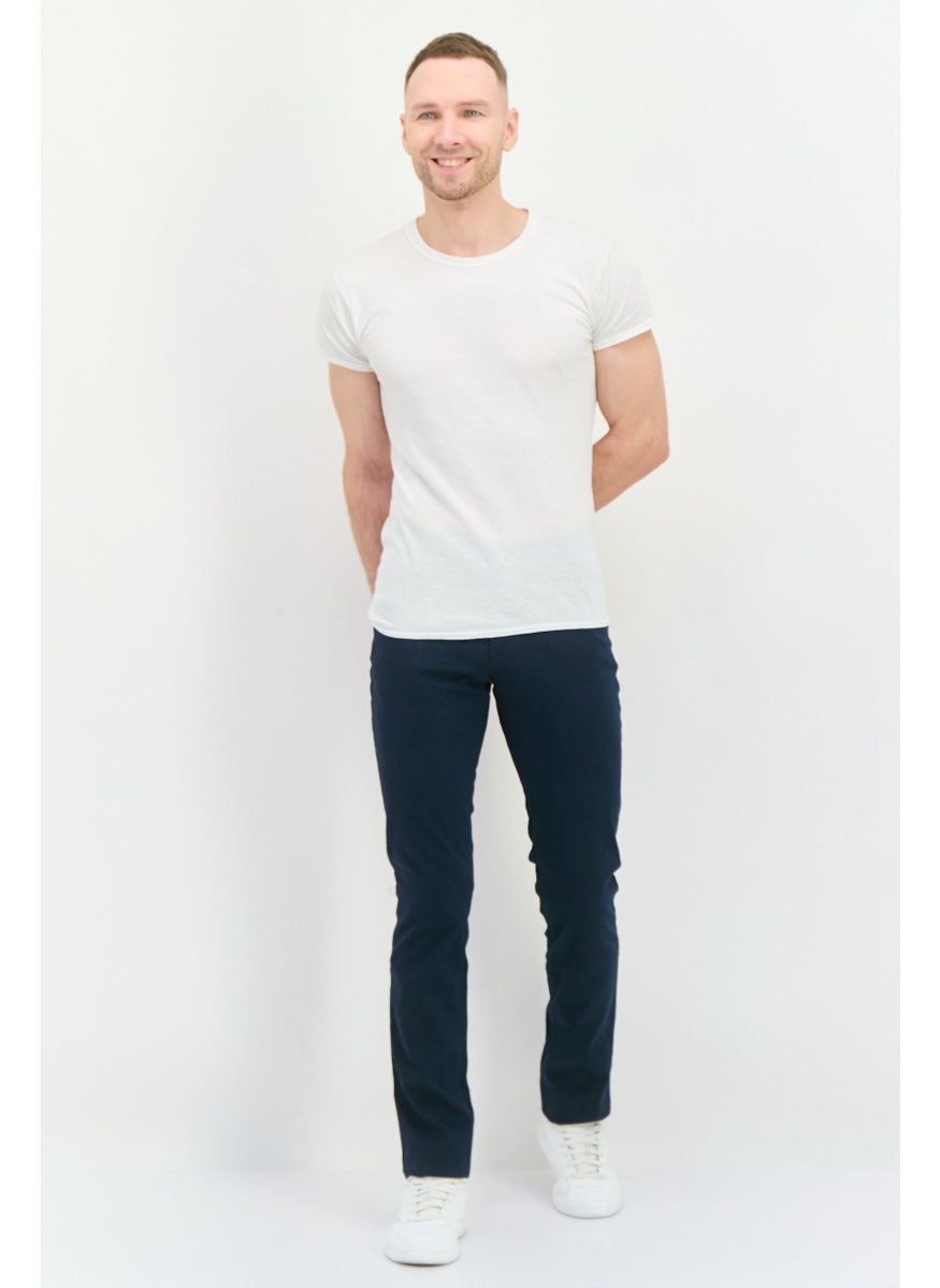 Men Slim Fit Solid Chino Pants, Navy