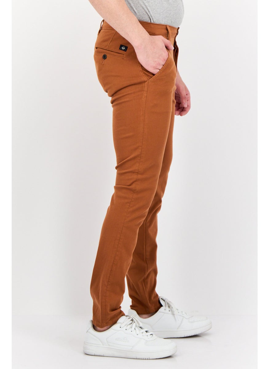 Men Skinny Fit Solid Stretchable Chino Pants, Dark Rust