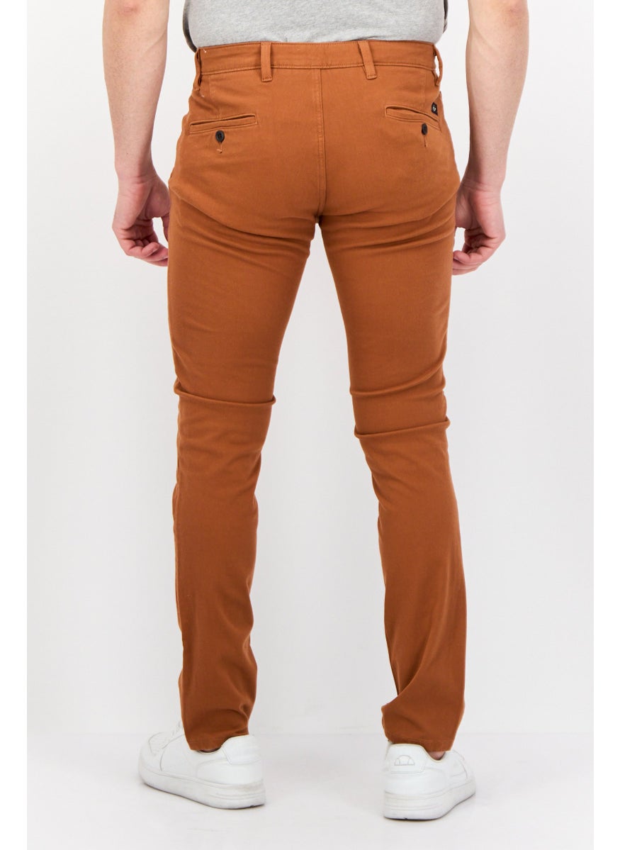 Men Skinny Fit Solid Stretchable Chino Pants, Dark Rust