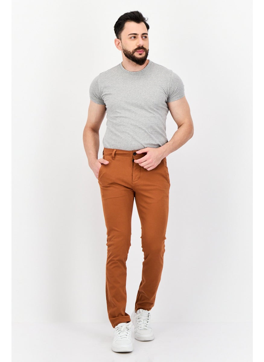 Men Skinny Fit Solid Stretchable Chino Pants, Dark Rust