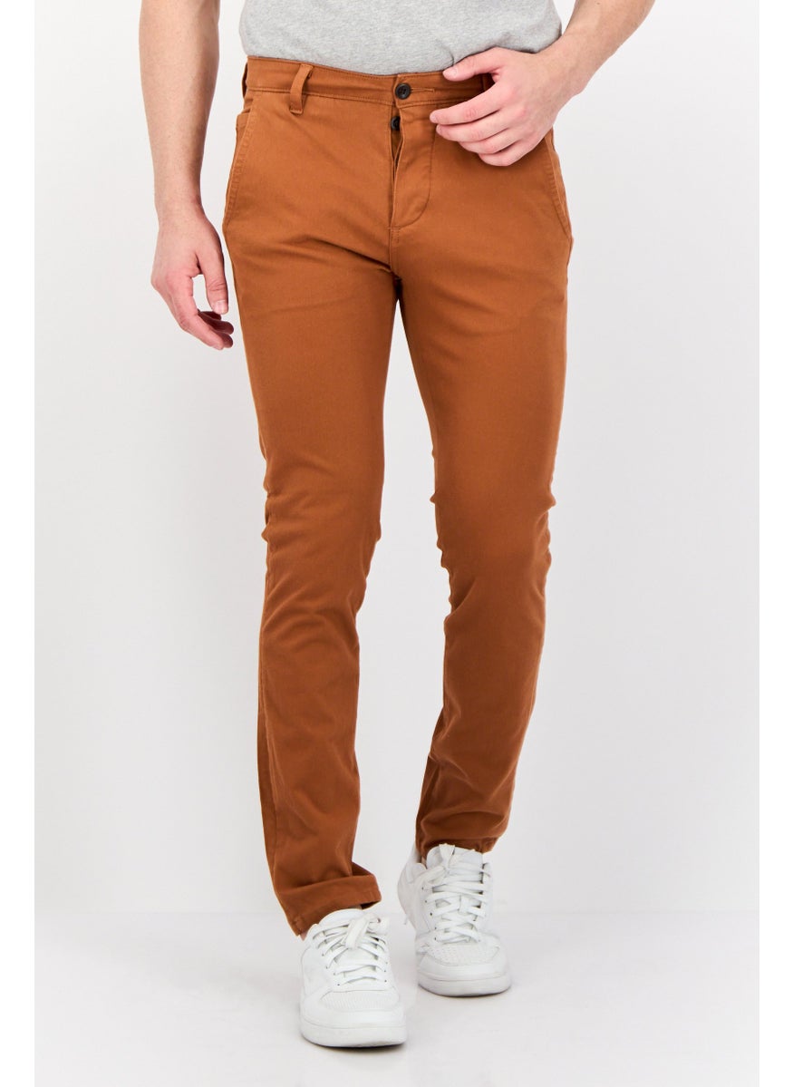 Men Skinny Fit Solid Stretchable Chino Pants, Dark Rust