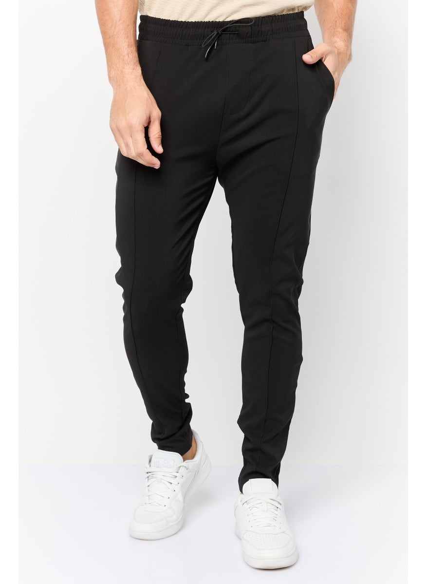 Men Regular Fit Plain Skinny Pants, Black