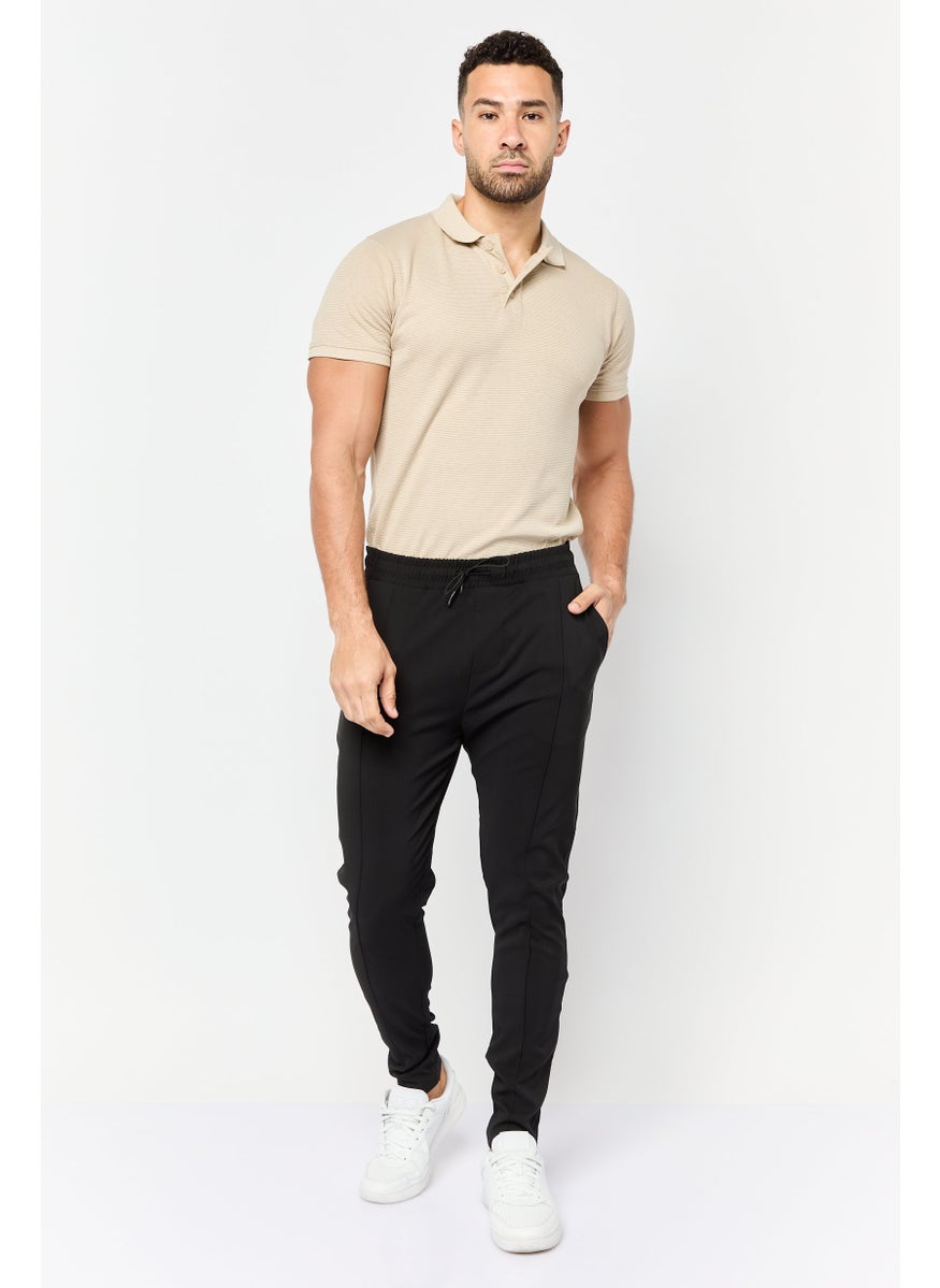 Men Regular Fit Plain Skinny Pants, Black
