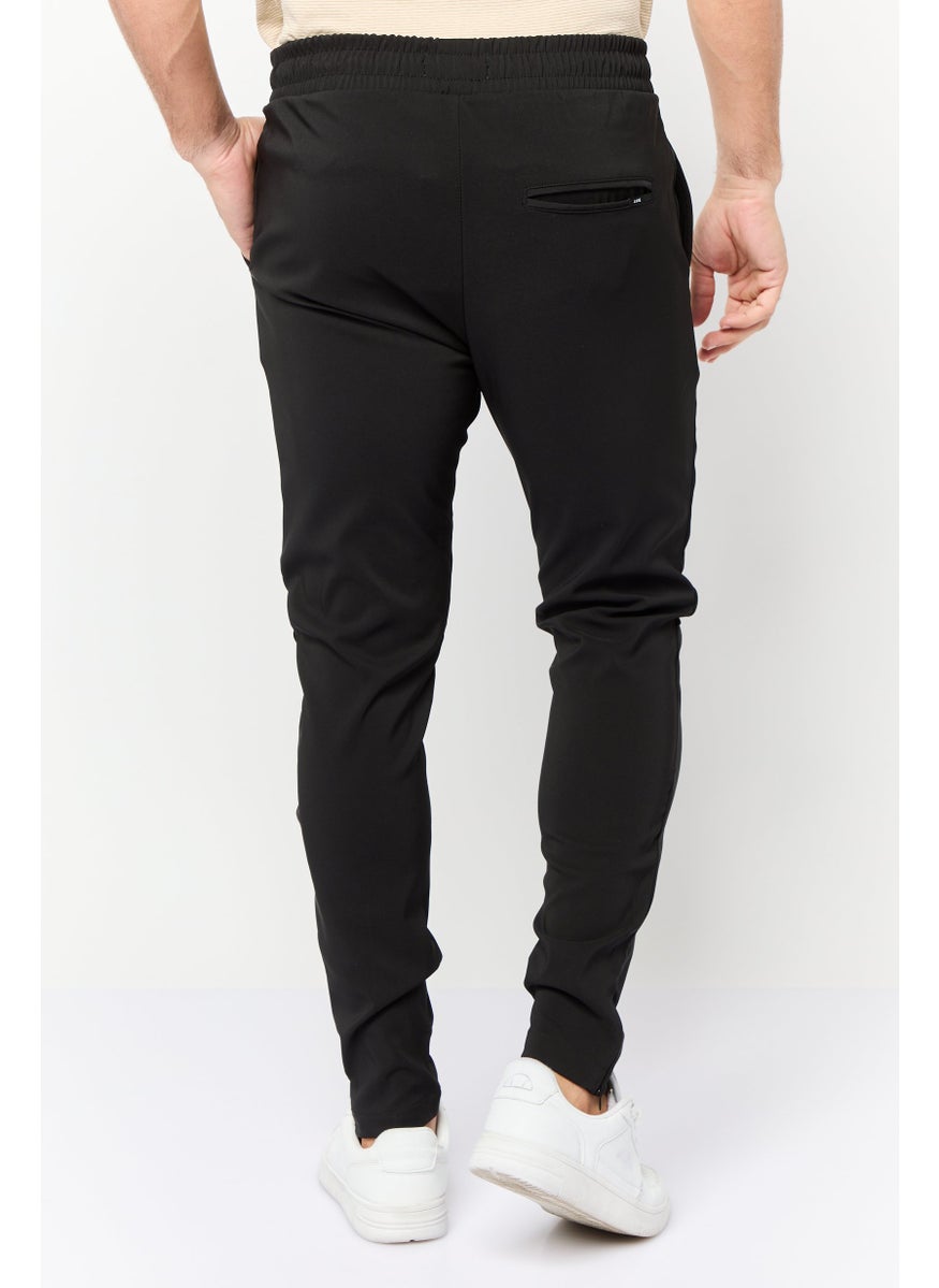 Men Regular Fit Plain Skinny Pants, Black