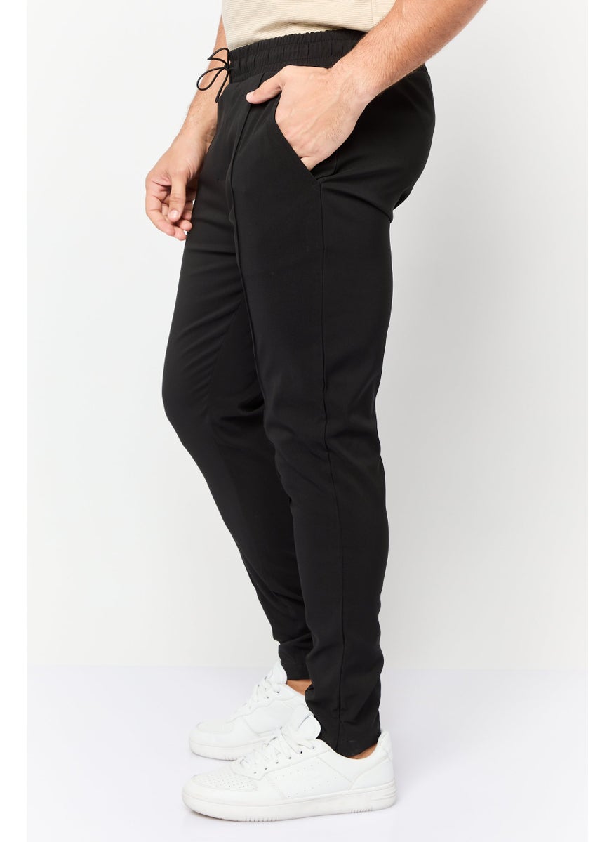 Men Regular Fit Plain Skinny Pants, Black