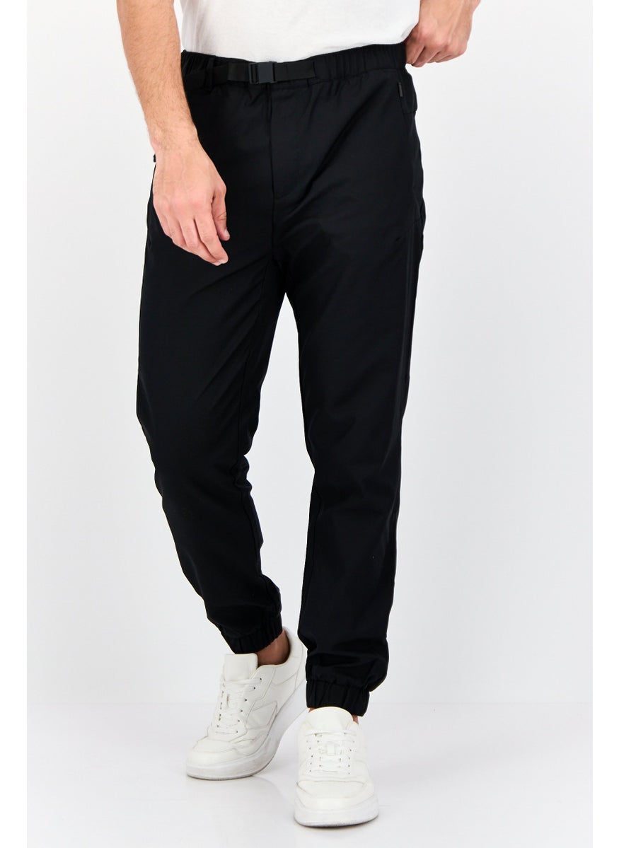 Men Tapered Fit Plain Jogger Pants, Black