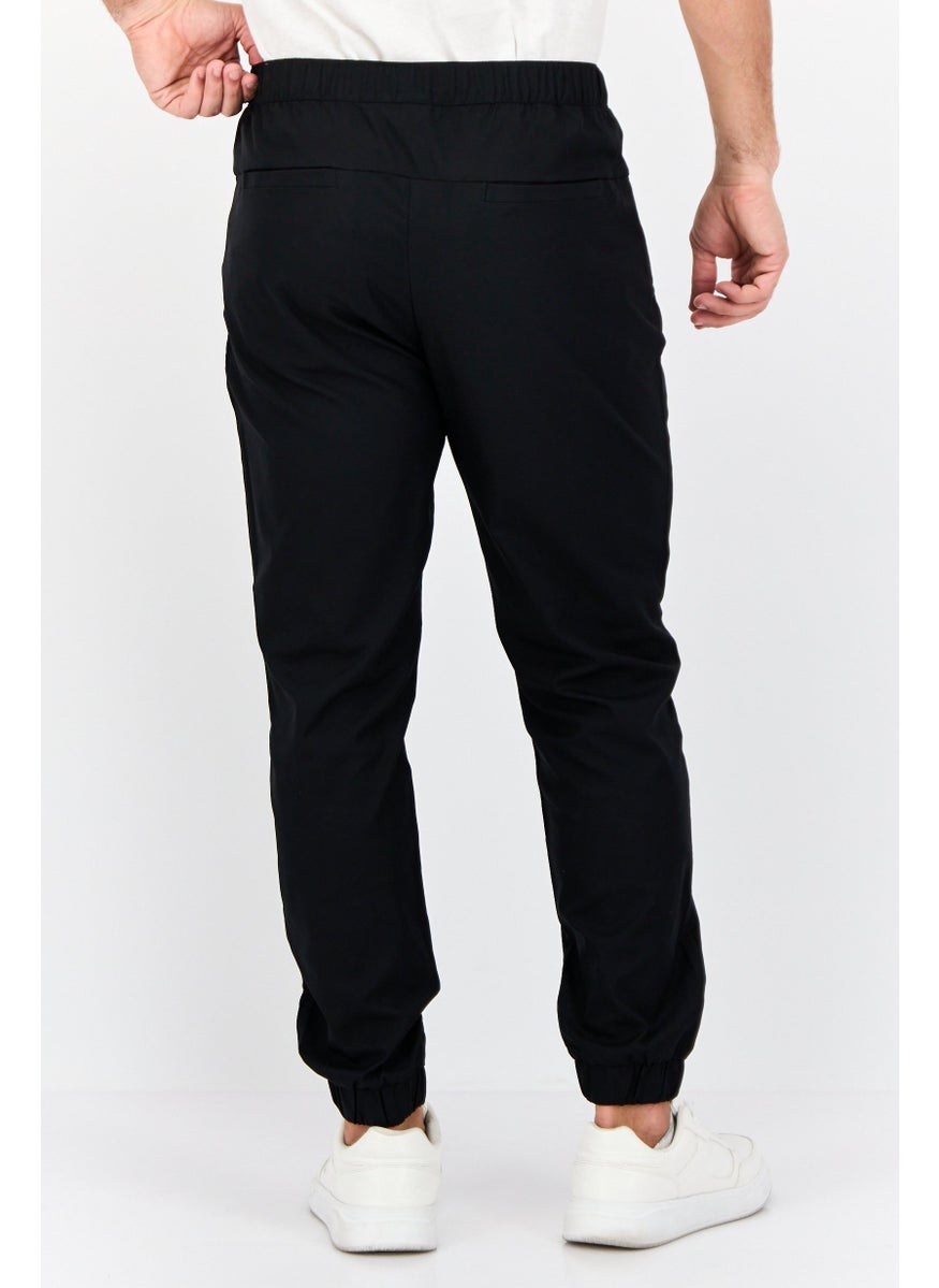 Men Tapered Fit Plain Jogger Pants, Black