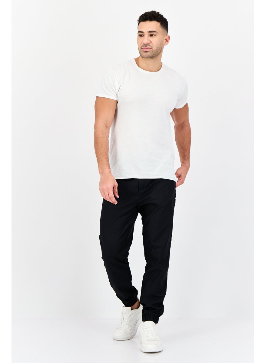 Men Tapered Fit Plain Jogger Pants, Black