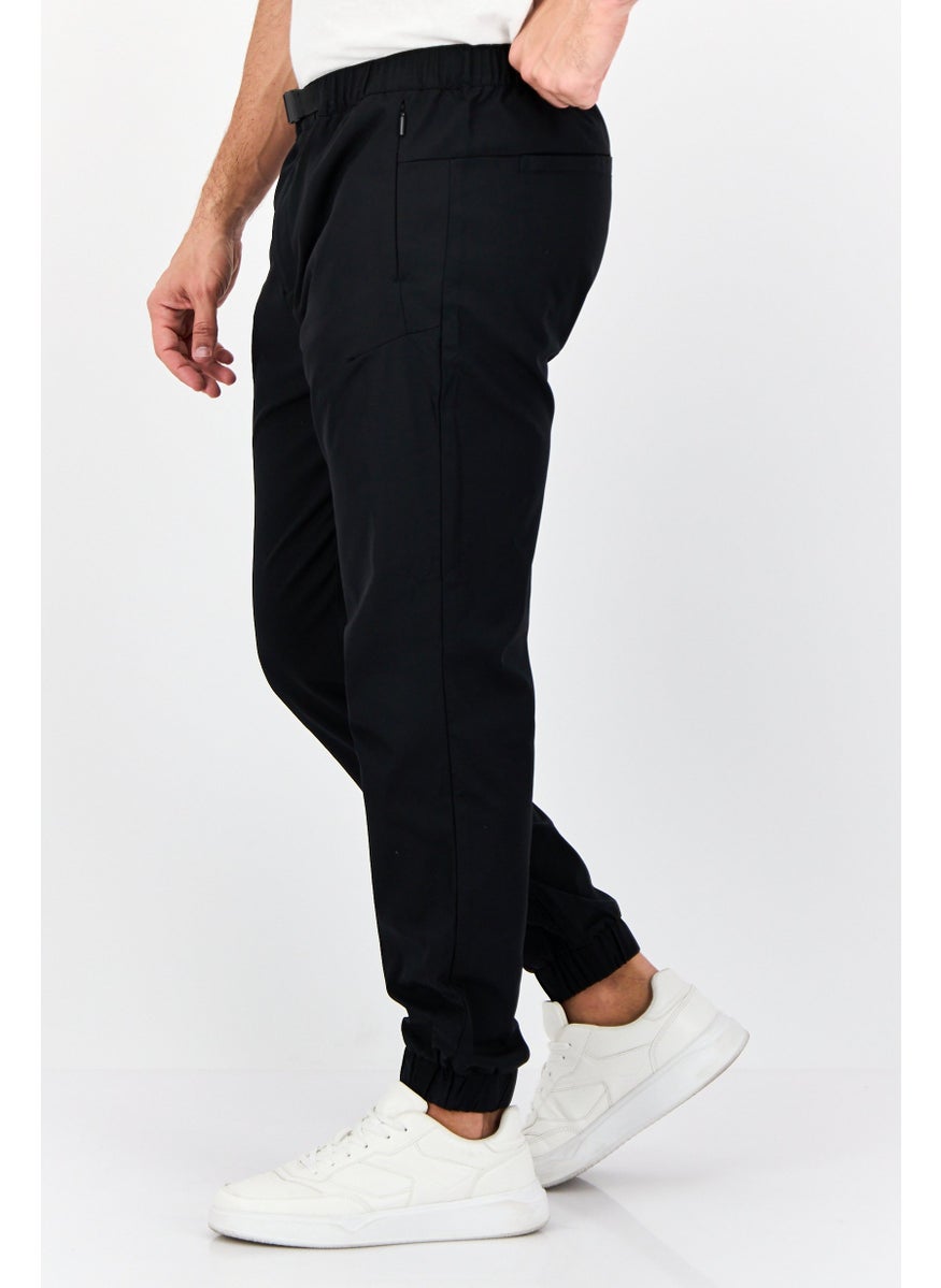 Men Tapered Fit Plain Jogger Pants, Black