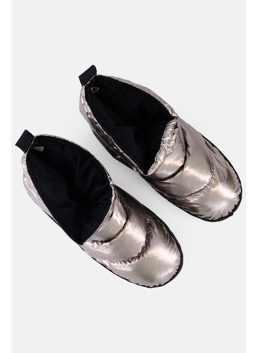 Women Slip On Quilted Boots, Sliver