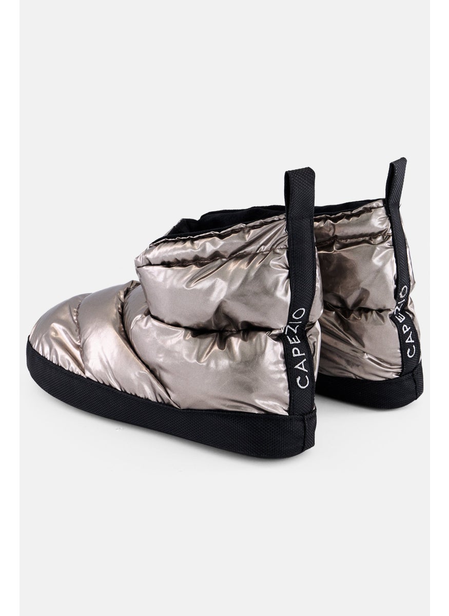Women Slip On Quilted Boots, Sliver