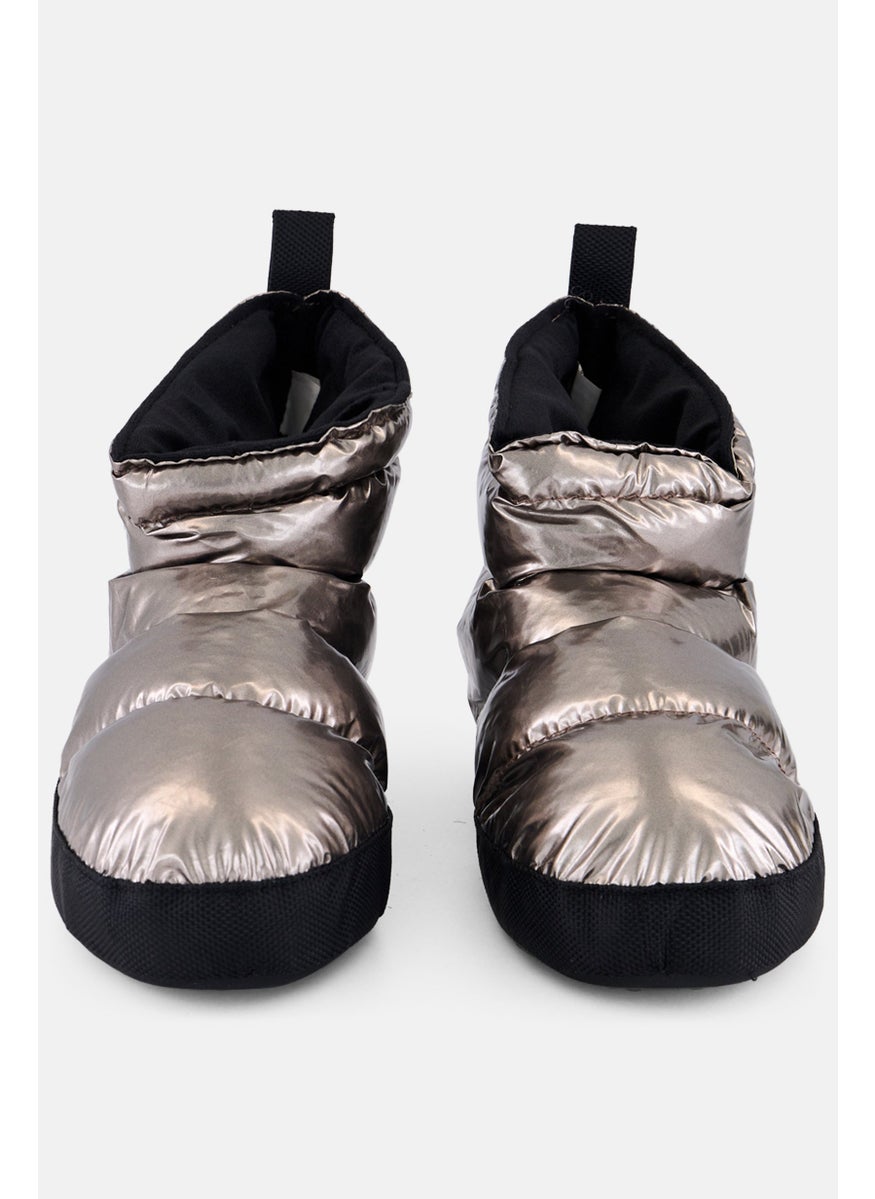 Women Slip On Quilted Boots, Sliver