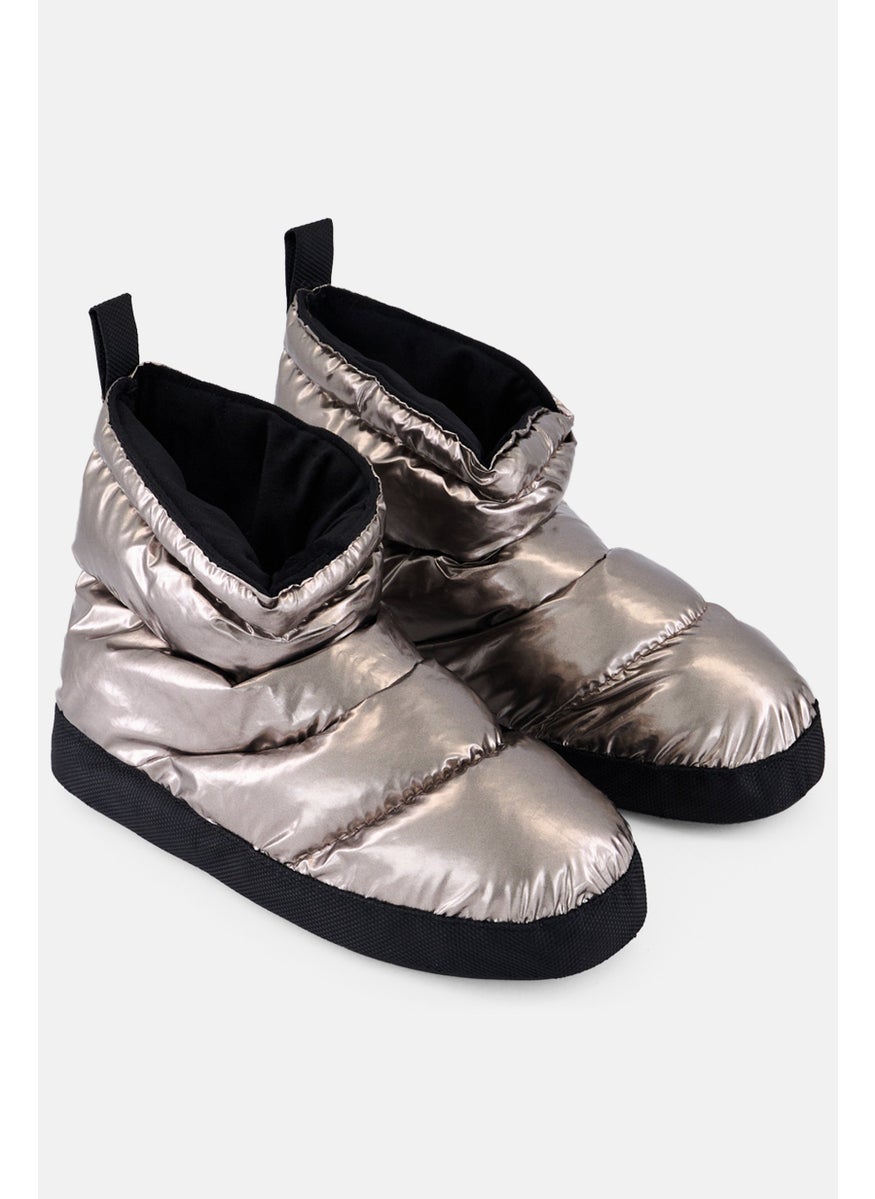 Women Slip On Quilted Boots, Sliver