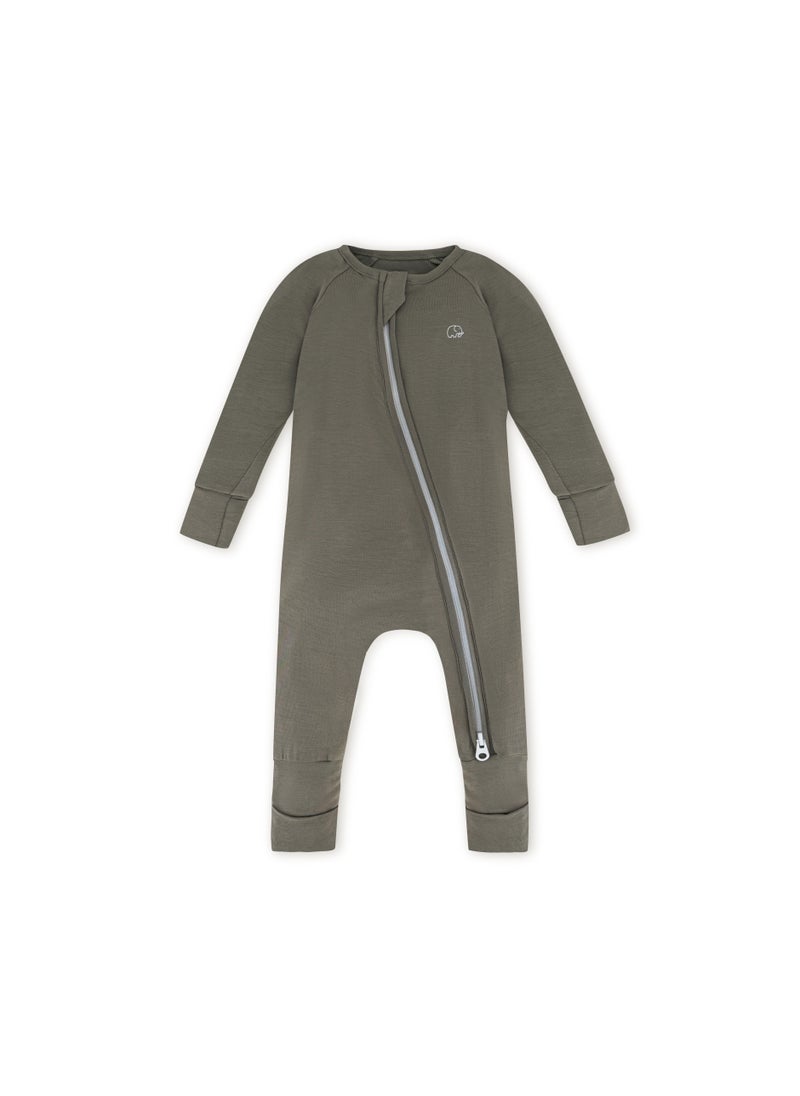 Organic Zipper Romper- Olive