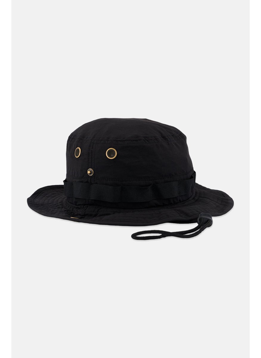 Men Mesh Drawstring Boonie Bucket Hat, Black