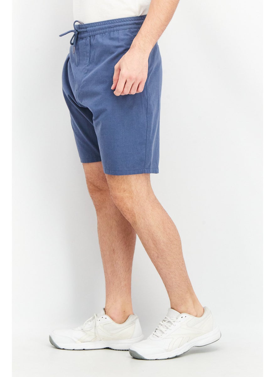 Men Textured Drawstring Basic Short, Indigo