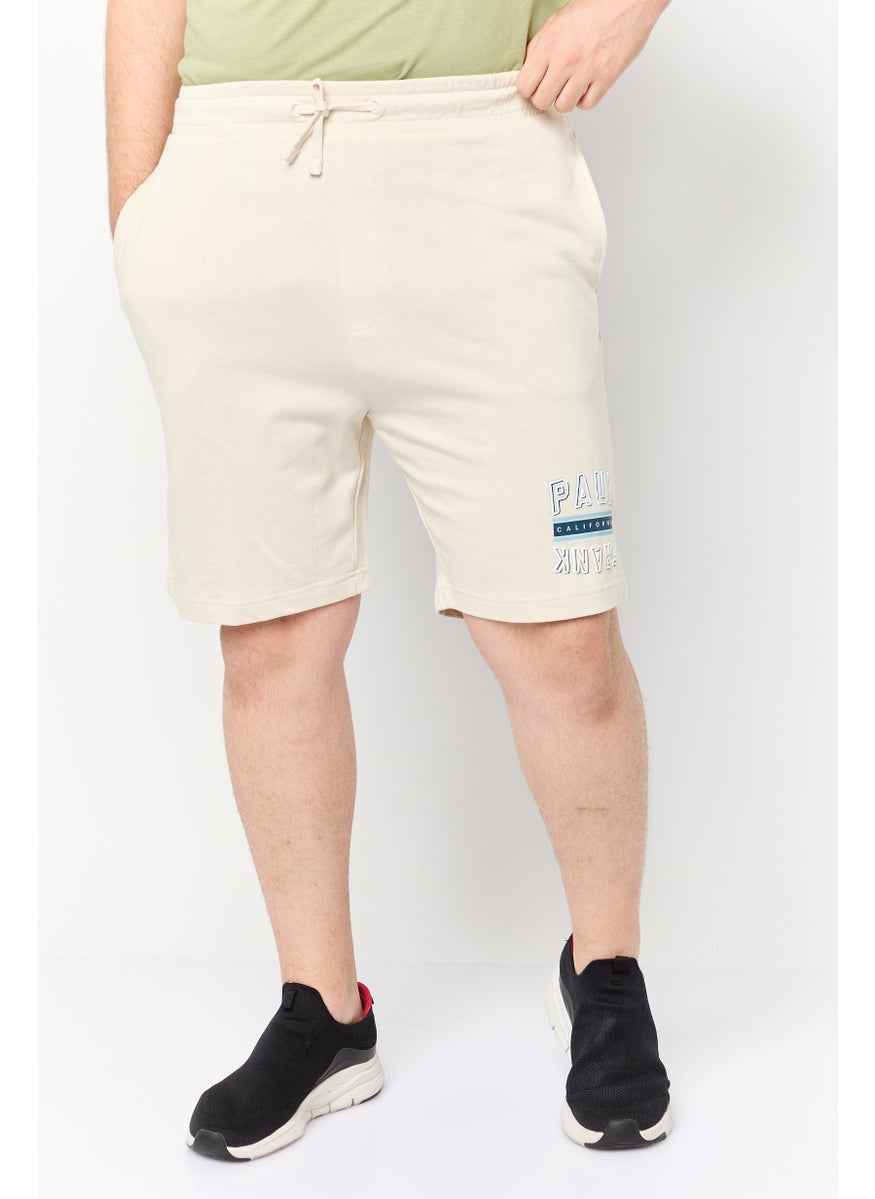 Men Graphic Print Basic Shorts, Beige