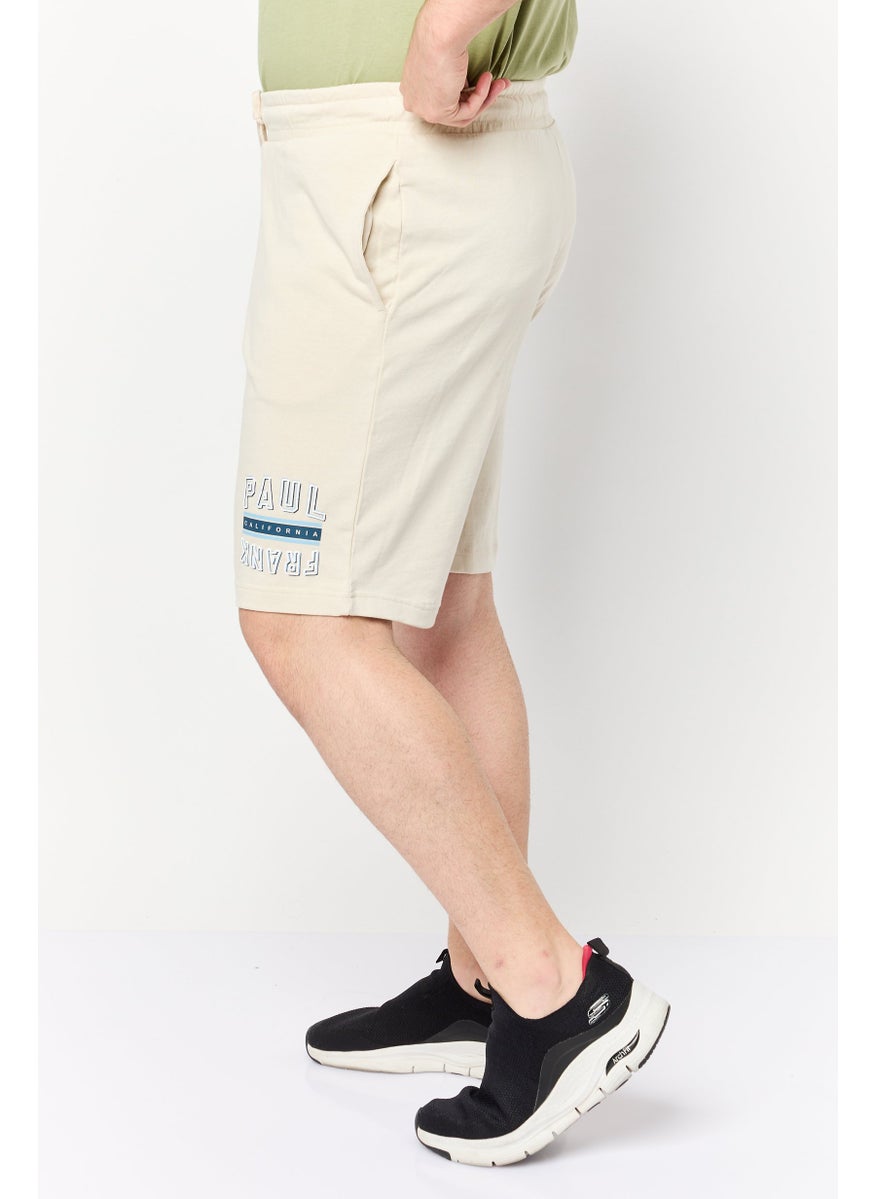 Men Graphic Print Basic Shorts, Beige