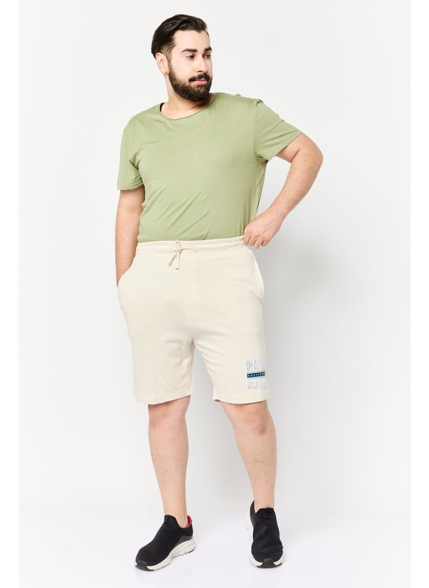 Men Graphic Print Basic Shorts, Beige