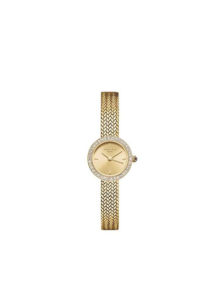 Mini Small Edit Champagne Dial Crystal Gold Woven Mesh Strap - MCGMG-M03
