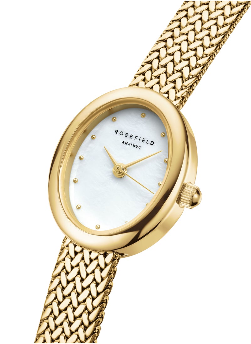 Mini Oval White Dial Gold Woven Mesh Strap - MWGMG-M02