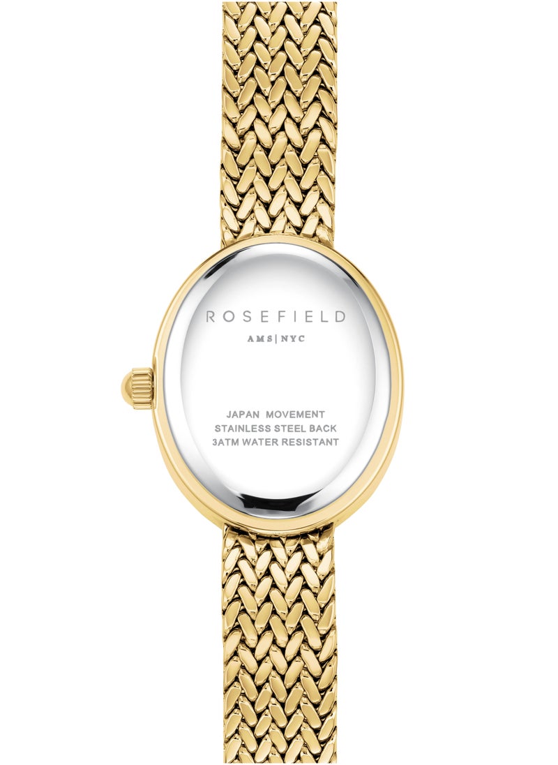 Mini Oval White Dial Gold Woven Mesh Strap - MWGMG-M02