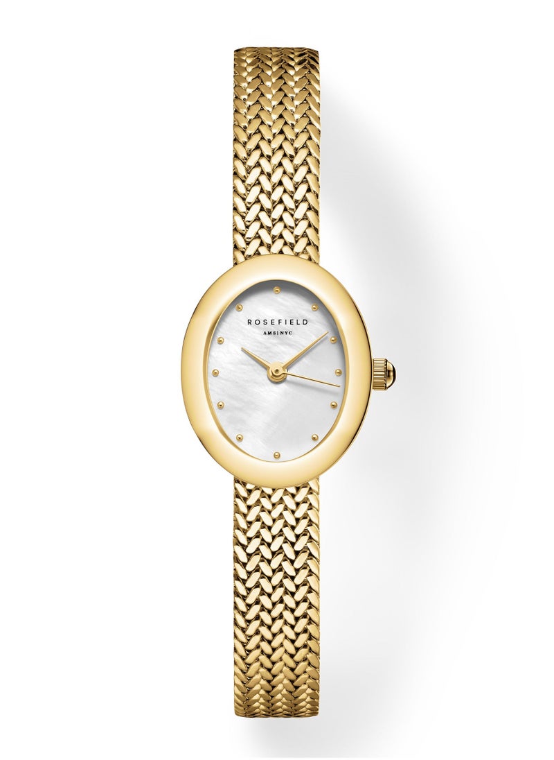 Mini Oval White Dial Gold Woven Mesh Strap - MWGMG-M02